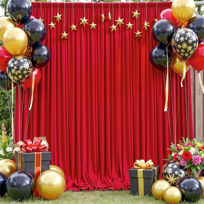 20ftx12ft Wrinkle Free Red Backdrop Curtain for Parties, 4 Panels Silky Polyester 12ft Long Photo Backdrop Drapes Back Drop Cloth for Wedding Birthday Party Christmas Photography Background