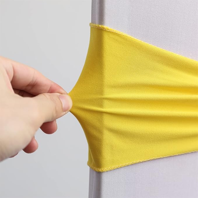 Dimatic Spandex Chair Sashes Bands 50PCS Stretch Chair Cover Ties Bows with Buckle Slider Wedding Party Reception Banquet Decoration (Yellow)