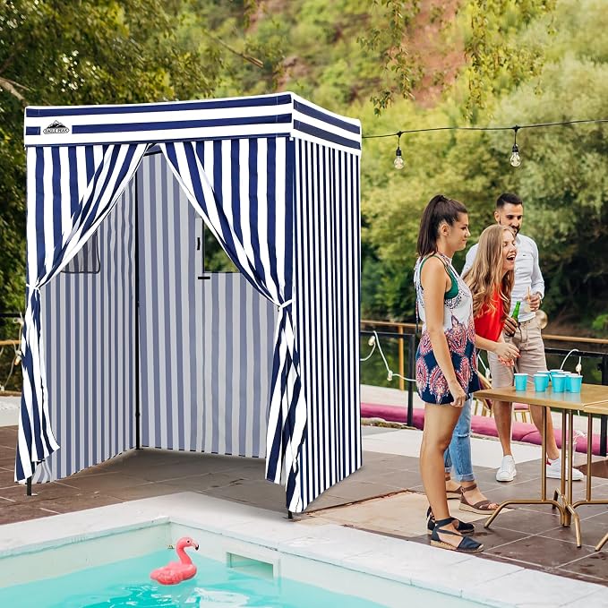 EAGLE PEAK 5x5 Pop Up Changing Tent, Flat Top Changing Room, White/Blue | Portable, Privacy Tent, Pool Cabana, Dressing Room, Shower & Toilet Use, Opaque Fabric, Instant Setup, Photoshoots, Camping