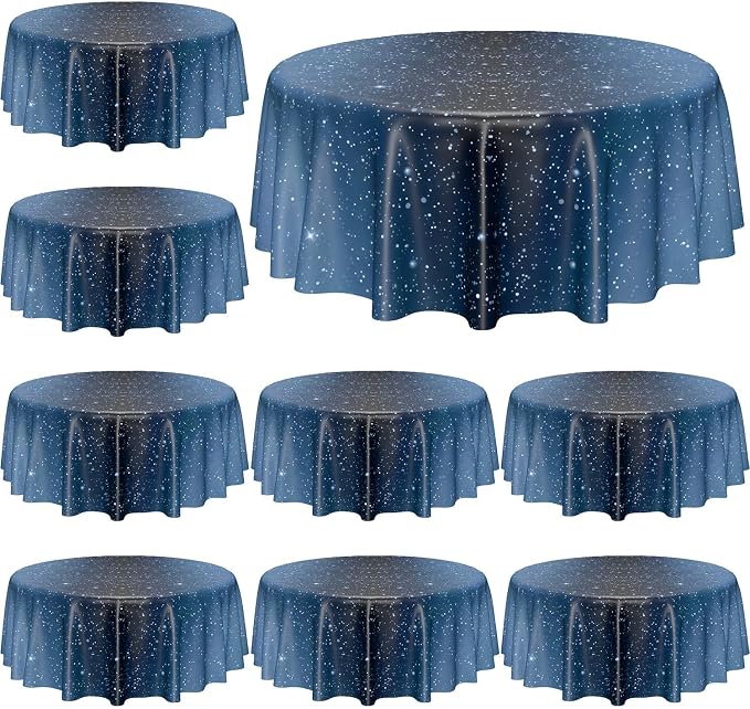 9 Pcs Galaxy Tablecloths, 84 x 84 ''Space Explore Theme Plastic Table Cloth Disposable Use for Kids Outer Space Stars Theme Birthday Decorations