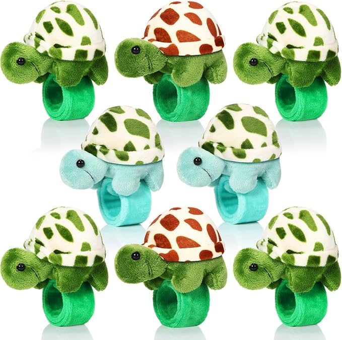 Lenwen 8 Pcs Stuffed Turtle Animals Slap Bracelets for Kids 8.66 Inch Back to School Plush Animal Bracelets Adopt a Turtle Party Favors Wrist Slap Snap Band Toy for Boys Girls Birthday Gifts