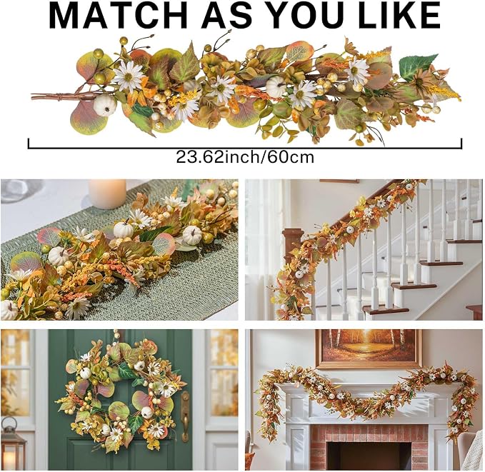 MOYEE Autumn Centerpieces for Tables Candle Ring, Black Metal Candlestick with an Artificial Wreaths 14 in Versatile Dining Table Centerpiece Decor (Pumpkin and Daisy Wreath)