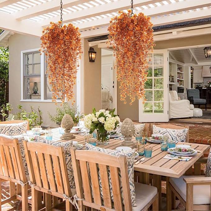 Fall Flower Artificial Artificial Hanging Plants Fake Hanging Flowers Fake Plants Faux Vine Plant Hanging Autumn Decor for Room Wedding Proch Yard Outdoor Home Wall Kitchen Bathroom Indoor (Brown)