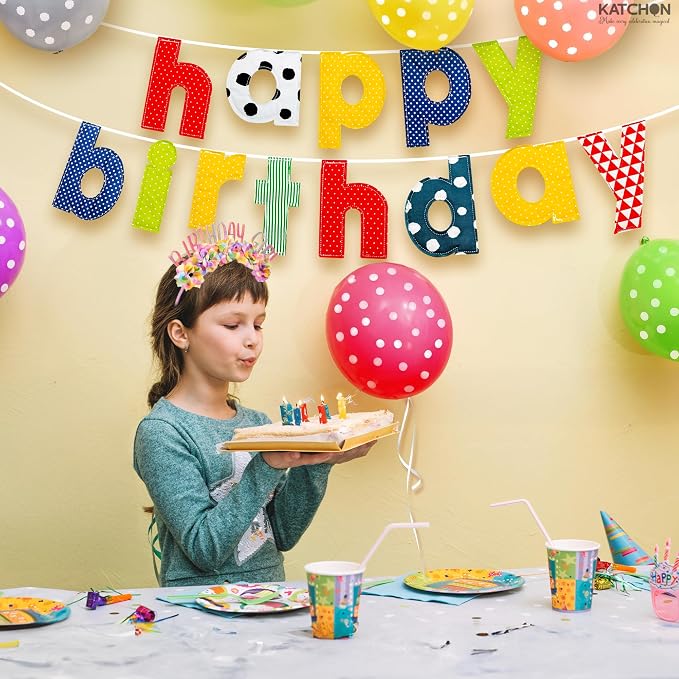 KatchOn, Fabric Happy Birthday Banner – 10 Feet, Resuable, Pre-Strung | Happy Birthday Sign for Colorful, Rainbow Birthday Decorations | Colorful Party Banner for Multicolor Birthday Party Decorations