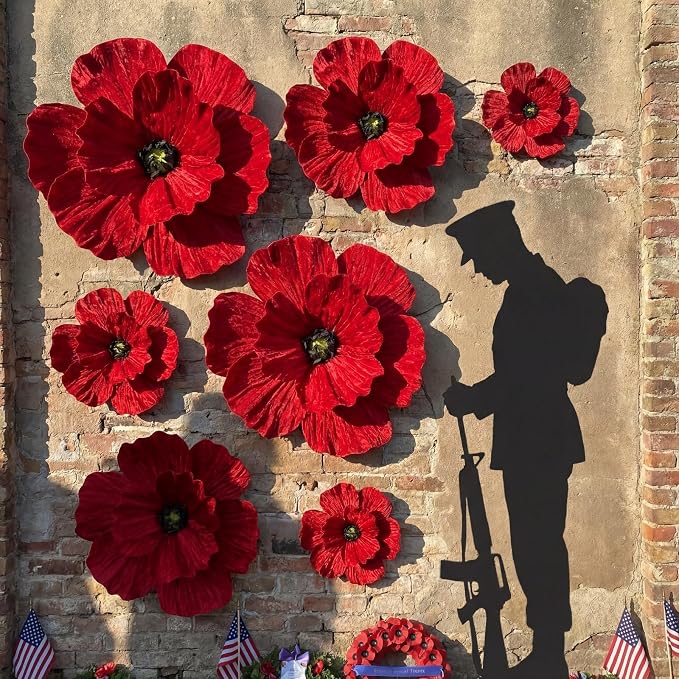 Norme 6 Pcs Giant Artificial Poppy Flowers 12, 16, 20 Inch Large Poppy July of 4th 250th Anniversary Patriotic Petals Giant Red Flowers for Independence Day Memorial Day Arch Decoration, Home Decor