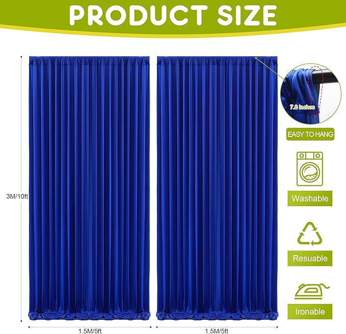 Wokceer Royal Blue Backdrop Curtain for Parties 10x10FT Photo Backdrop Drapes for Wedding Party Curtain Backdrop for Photoshoot Baby Shower Birthday Photography Background 2 Panels 5x10FT