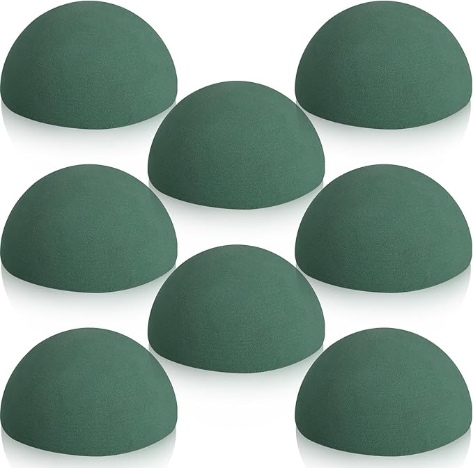 Shihanee 8 Pcs Half Ball Floral Dry Foam Green Round Foam Block Dry Balls Large Flower Craft for Artificial Plant Bouquet Arrangement DIY Craft(4.72 x 2.36 Inches)