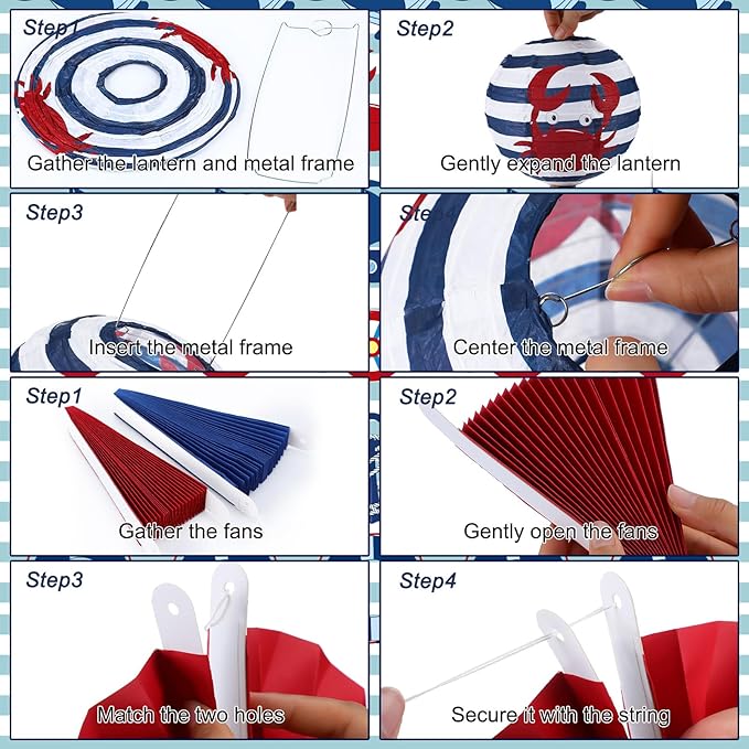 Retisee 18 Pcs Nautical Party Decoration Anchor Ship Wheel Hanging Paper Lantern Honeycomb Fans Honeycomb Ball for Boat Cruise Party Ceiling Decor Supplies