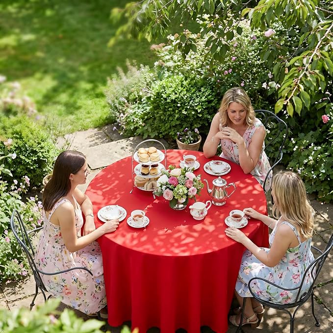 8 Pack Red Round Tablecloth 90 Inch Red Table Cloth Wrinkle Resistant Reusable and Washable Polyester Fabric for Holiday Buffet Wedding Party and Banquet