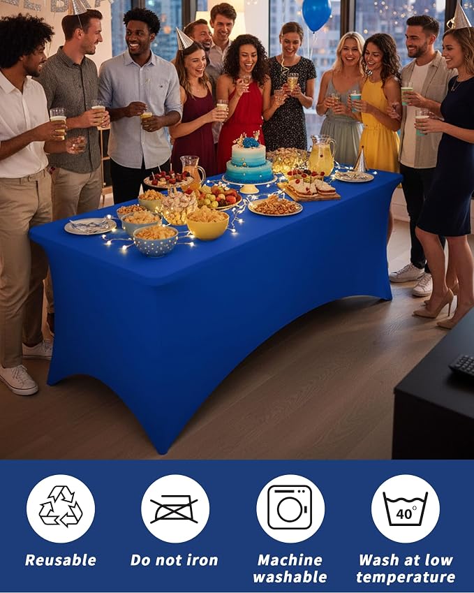 Fixwal 6 Pack 6Ft Royal Blue Table Cover, Spandex Fitted Tablecloths Rectangle, Wrinkle-Free and Stretch Folding Table Cloth for Banquet, Wedding, Party, Trade Show