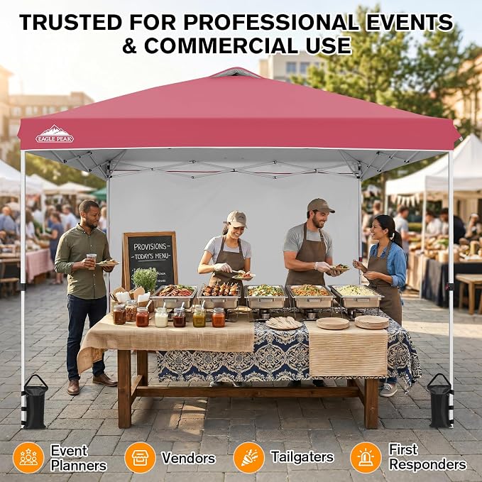 EAGLE PEAK Commercial Canopy 10x10 Pop Up Canopy Tent with 1 Sidewall, Easy Setup Heavy Duty Instant Event Shelter for Vendors & Markets, Outdoor Sun Shade, Peach Pink