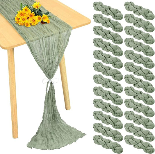 24 Pack Cheesecloth Table Runner 20 x 120 inch Cheese Cloth Table Runner Bulk,Romantic Boho Sheer Gauze Fabric Table Runners for Wedding Reception,Party,Bridal Shower Table Decor(Sage Green)