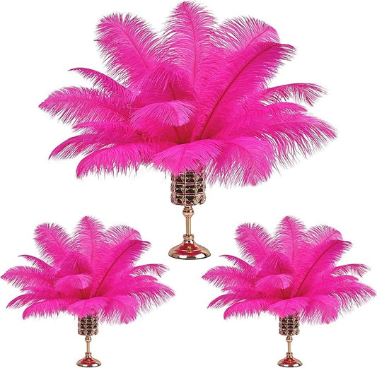 THARAHT Ostrich Feathers 90pcs Large Natural Bulk for Vase Crafts Wedding Party Centerpieces Christmas Tree Decoration Feathers,Hot Pink