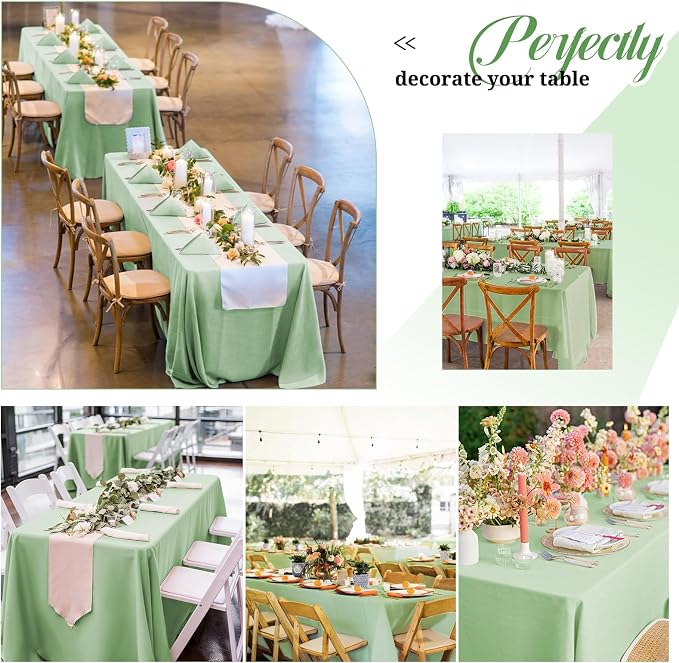 Pesonlook 12 Pack Rectangular Tablecloth Sage Green -60 x 102 Inch Polyester Tablecloth for 6 ft Tables,Washable Fabric Table Cover for Wedding/Buffet Party/Dining Table/Events