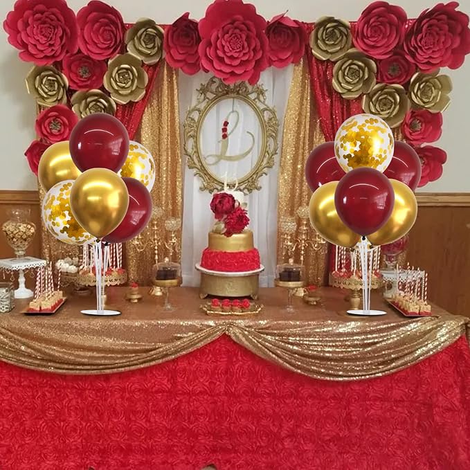 TONIFUL 4 Set Burgundy Red Gold Balloon Centerpieces for Table,Balloon Stand Kit for Graduation Decorations 2026,Christmas,2026 New Year's Eve,Anniversary,Casino,Thanksgiving,Birthday Decorations