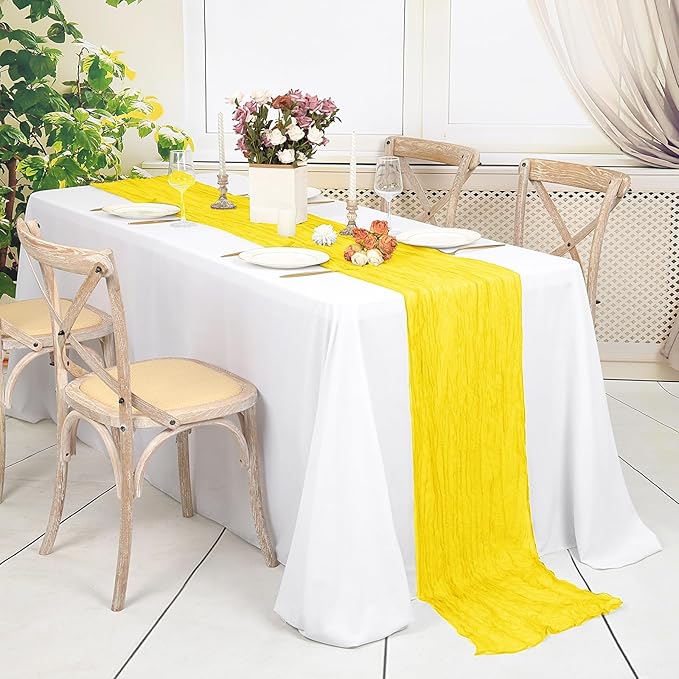 10 Pack Yellow Table Runner 10Ft Cheesecloth Table Runner Boho Gauze Table Runners Romantic Long Sheer Fabric Cheese Cloth Table Runners for Wedding Party Bridal Shower(Yellow)