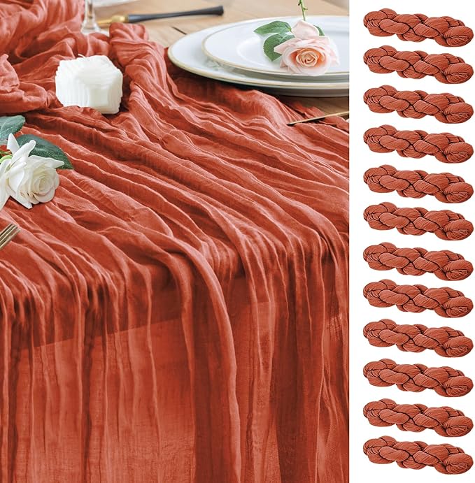 Wokceer Cheesecloth Table Runner 12Pack 10FT Terracotta Fall Cheese Cloth Table Runner Boho Gauze for Party Thanksgiving Long Rustic Sheer Runners for Baby Bridal Shower Wedding Easter