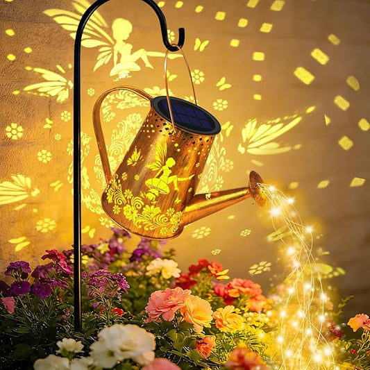 YJFWAL Solar Watering can with Lights, Unique Gifts for Mom Grandma Women Birthday, Waterproof Gardening Gifts Watering Can with Cascading Lights Outdoor Decor for Garden Patio Yard Pathway Backyard