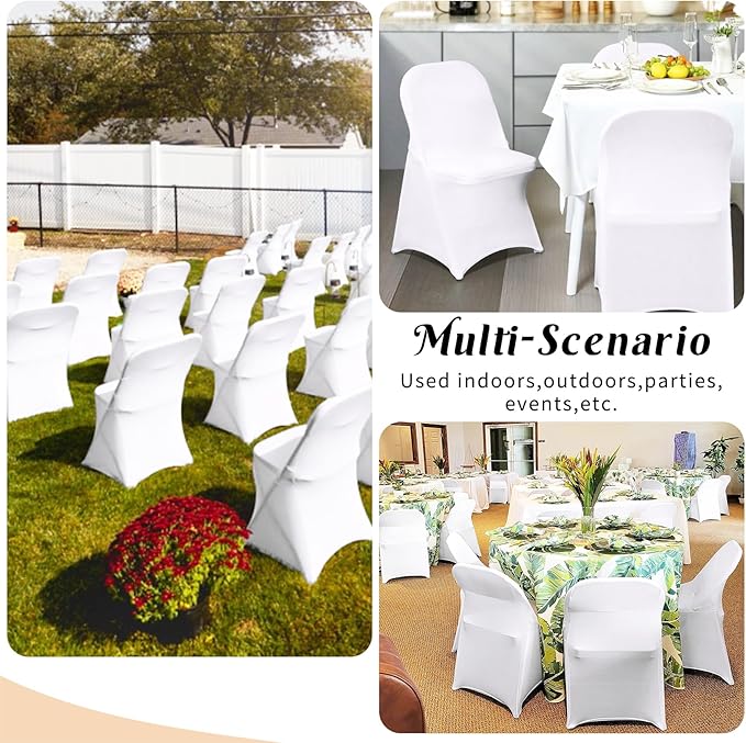 White Chair Covers Stretch Folding Chair Covers Universal Spandex Fitted Chair Slipcovers for Wedding Dining Party Banquet Holidays Celebration Trade Show Craft Show Decoration (1 Pack)