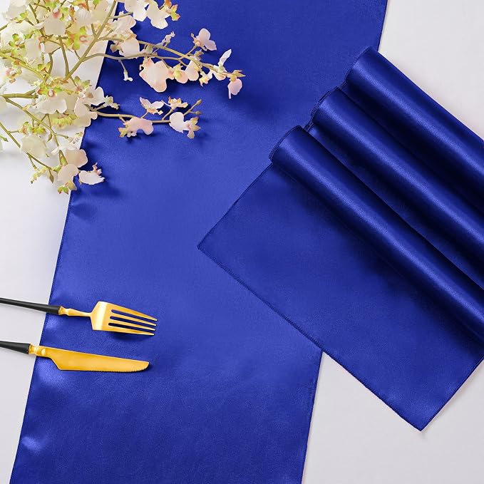 Horbaunal 24 Pack Royal Blue Satin Table Runner 12 x 108 Inch, Smooth Table Runners for Wedding Banquets Birthday Party