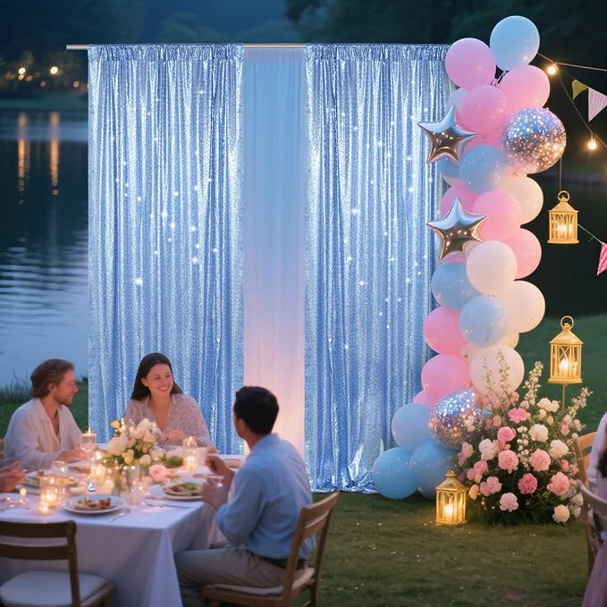 PartyDelight Sequin Backdrop Curtains 2x8ft 2 Panels | 3mm stitched sequin curtain with 4 inch rod pocket for 2x8ft 2 panel doorway window side drape narrow photo booth strip
