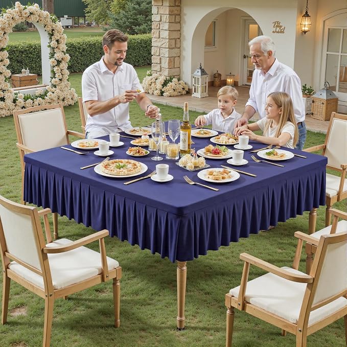 48x48 Inch Navy Blue Spandex Square Tablecloth,Wrinkle Free Navy Blue Fitted Table Cloth for Square Tables,Washable Pleated Table Cover for Wedding Birthday Cocktail Party Buffet Dinner Camping