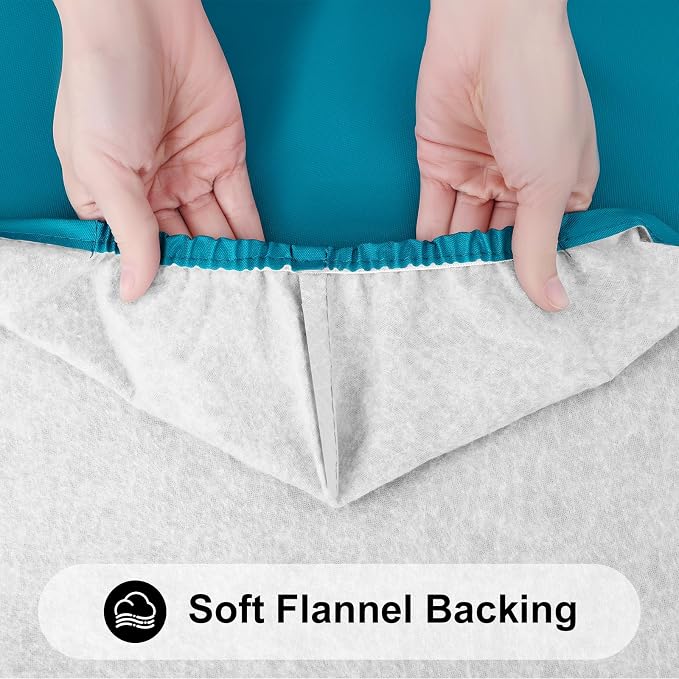 Smiry 3 Pack Rectangle Table Cloth, Elastic Fitted Flannel Backed Vinyl Tablecloths for 8ft Folding Tables, Waterproof Wipeable Table Covers for Outdoor, Camping and Picnic (Turquoise, 30"x96")