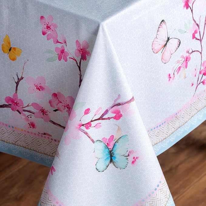 Maison d' Hermine Table Cloth Rectangle Table 100% Cotton 60 x 120 Inches Tablecloth Reusable Decorative for Dining Kitchen Room Farmhouse Party Home Hotel Restaurant Spring Summer- Blossoms in Spring