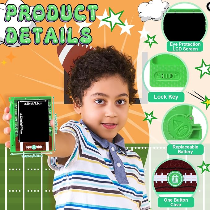 Nezyo 12 Pack Football Party Favors LCD Writing Tablet for Kids 4.6 Inch Football Drawing Tablet Erasable Reusable Electronic Drawing Pads for Birthday Supplies Gifts Goodie Bags Stuffers