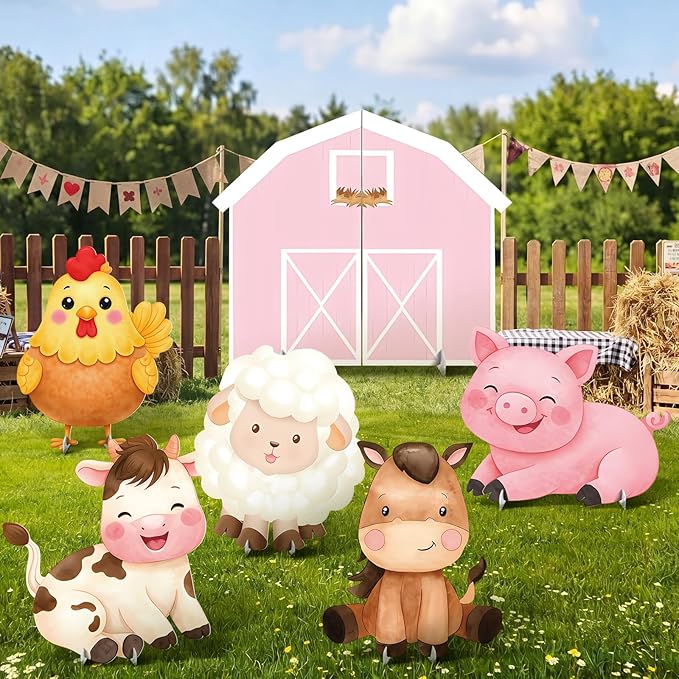 6 Pcs Large Farm Animals Decorations 20 Inch Cute Animal Cardboard Cutouts Cartoon Backdrop for Farm Birthday Party Supplies Baby Shower Decorations Photo Booth Props Gifts