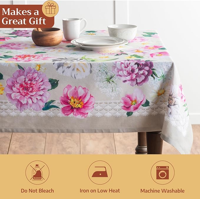 Maison d' Hermine Table Cloth Square Table 100% Cotton 60 x 60 Inches Tablecloth Reusable Decorative for Dining Kitchen Room Farmhouse Party Home Hotel Restaurant Spring Summer - Pivoine