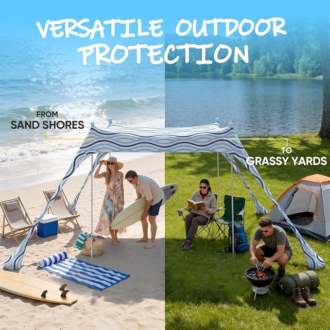 Sekey Aluminum Beach Shade Sun Shelter UPF 50+ - 8.2x8.2 FT Portable Beach Canopy with Windproof Rope & Stability Poles, Easy Setup Outdoor Tent for Camping, Backyard, Fishing, Picnics