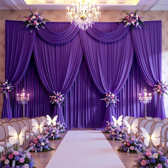 10ftx12ft Purple Backdrop Curtains for Wedding-Wrinkle Free Backdrops Curtain Drapes Fabric Decorations Photo Back Drop Cloth for Baby Shower Photography Stage Reception 2Panels 12ft(H) x 5ft(W)