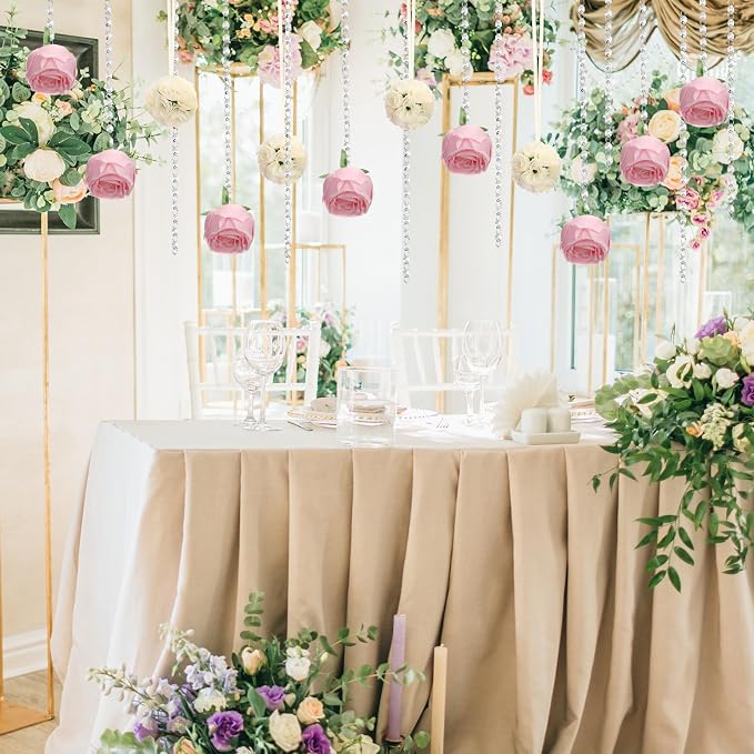 19 Pack Wedding Hanging Centerpiece Set Acrylic Crystal Garland Flower Kissing Balls Artificial Rose Crystal Gems Bead Garland Strands and Thread for Wedding Engagement Party Tree Decorations
