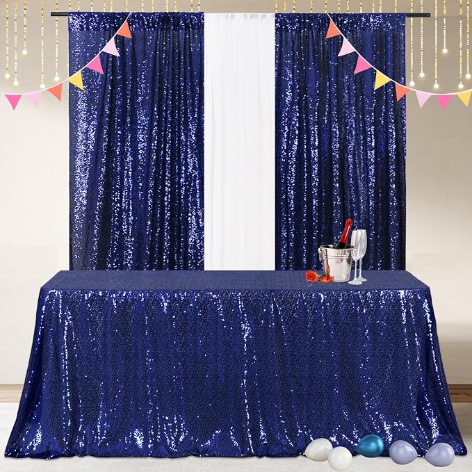 Poise3EHome Navy Blue Sequin Tablecloth 50×72 Inch Rectangle Sparkly Fabric Table Cover Overlay for Birthday Wedding Party Christmas Holiday Baby Shower Decoration