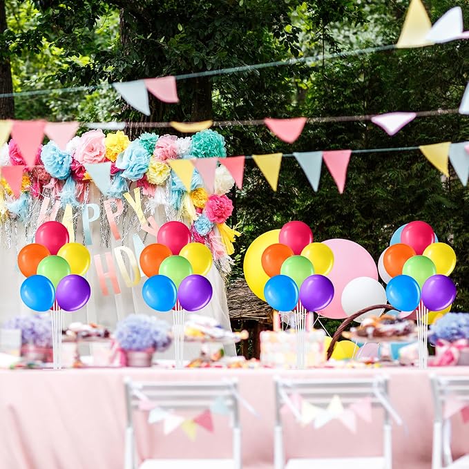 VioraWhite 8 Set Balloon Stands Kits, Sticks Holder with Base and Balloon for Table Centerpieces Party Decoration for Birthday Baby Shower Fiesta Carnival Wedding Graduation Party(Rainbow)