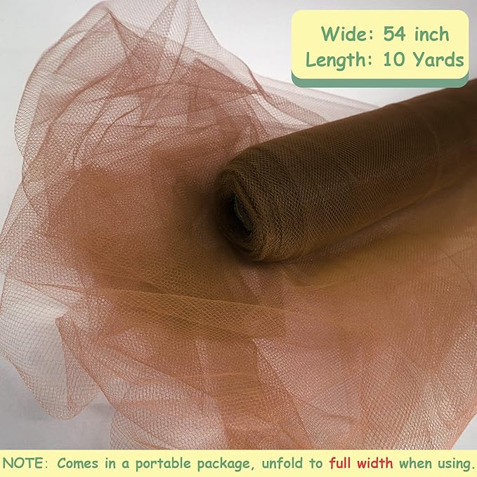Brown Tulle Fabric Roll, 54 Inch by 10 Yards (30 ft) for Wedding Party Decoration Spool Bolt, Ceiling Decor, Tutu Skirt, Gift Wrapping, Soft & Drape (Brown)