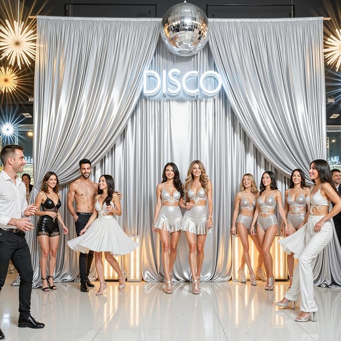 40x10ft Silver Glitter Backdrop Curtain for Parties, Wrinkle Free Satin Photo Backdrop Drapes 8 Panels 5x10FT Shimmer Back Drop Cloth for Wedding Birthday Baby Shower Photography Background Decor
