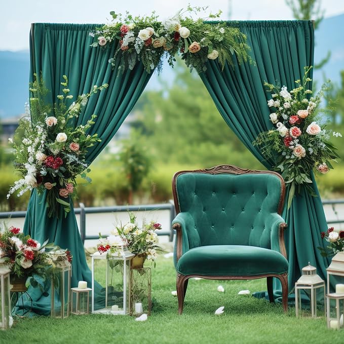 Hunter Green Backdrop Curtain-Wrinkle-Free Polyester Fabric Green Photography Curtains for Wedding Party Photo Background Decorations- 8 X10FT (Hunter Green)