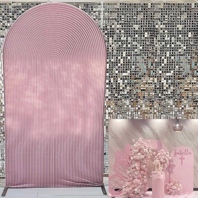 2D Printed Ripples Party Arch Cover - Pink Cover456, 7.2x4ft - Polyester Spandex - Birthday, Bridal Shower