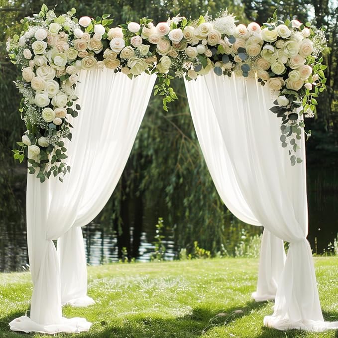 Wokceer 8FT Backdrop Stand with Draping Fabric Ivory Sheer Arch Drapes Fabric for Wedding Ceremony Birthday Party