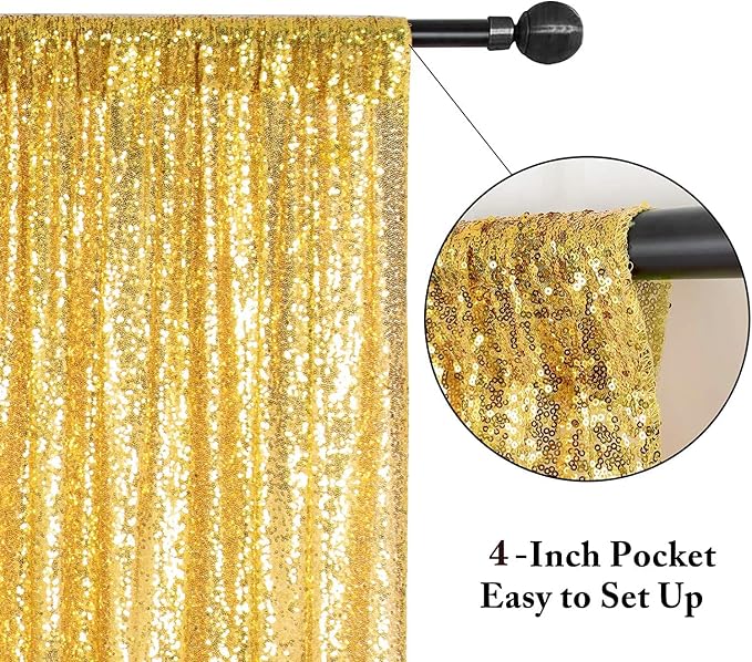 Eternal Beauty Gold Sequin Backdrop, 8x10 Ft Glitter Background Curtains for Mother's Day Shimmer Photography Party Wedding Birthday Back Drop Decor