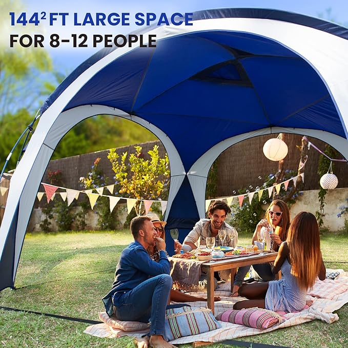 UNICAMPER Beach Tent 12 X 12ft Large UPF50+ Pop Up Canopy with 2-Pcs Side Wall, Sun Shelter Rainproof, Waterproof for Camping Trips, Backyard Fun, Fishing, Parties, Or Picnics(Navy Blue)