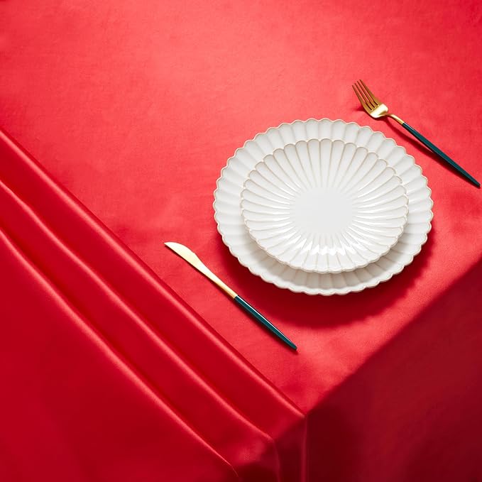 6 Pack Satin Table Cover Rectangle Silkly Soft Table Cloth, Satin Dining Table Cloths for Wedding Banquet Table Decoration, Dining Room, Indoor and Outdoor Use, 60 x 84 Inches, Red