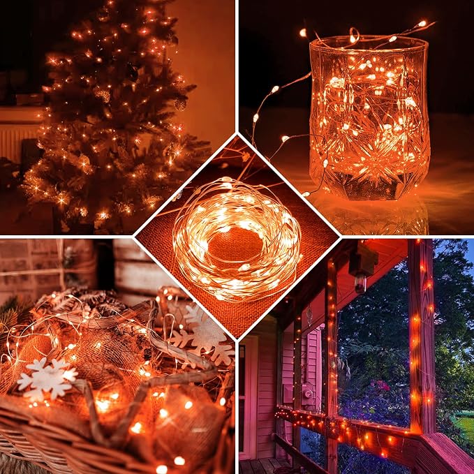 12 Pack Orange Fairy Lights 7Ft 20 LED Twinkle String Lights 3 Modes Battery Operated Waterproof Firefly Starry for Mason Jar Party Wedding Christmas Valentines Day Table Centerpieces
