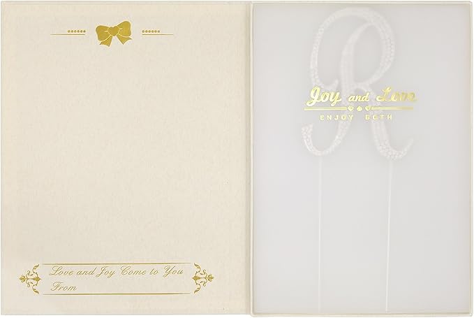 LOVENJOY Gift-Boxed 3.3" Rhinestone Letter R Cake Topper Silver