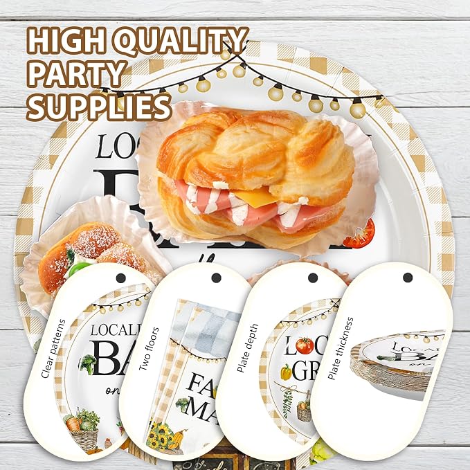 Grencian 96Pcs Locally Grown Baby Shower Decorations Farmers Market Party Plates and Napkins Vegetable Theme Disposable Tableware for Food Market Party Baby Shower Decorations Serves 24