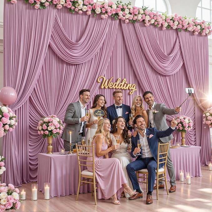 10 Panels Dusty Pink Backdrop Curtains for Wedding Party Wrinkle Free Backdrops Curtain Drapes Fabric Decorations Photo Back Drop Cloth for Baby Shower Photography Stage Reception 50ft(W) x 12ft(H)