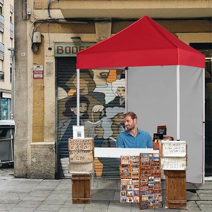 5x5 Pop Up Canopy Tent with Four Sidewalls, Instant Portable Beach Canopy, Outdoor Tent with Carry Bag for Camping, Sports, Tailgating, Events, Red