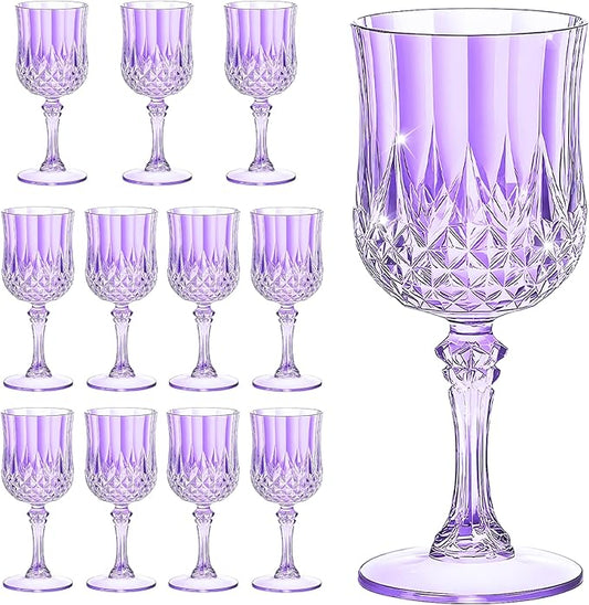 7OZ Plastic Wine Glasses, Reusable Vintage Goblets Unbreakable Drinking Glasses Crystal Water Cups Champagne for Wedding, Parties (12, Light Purple)